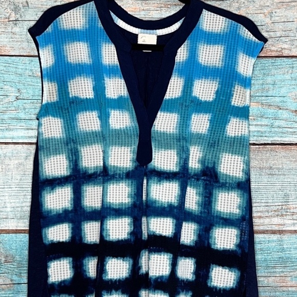 Anthropologie Postmark Egress Top XS Sleeveless Hi Low Blue Abstract Window - Picture 3 of 8